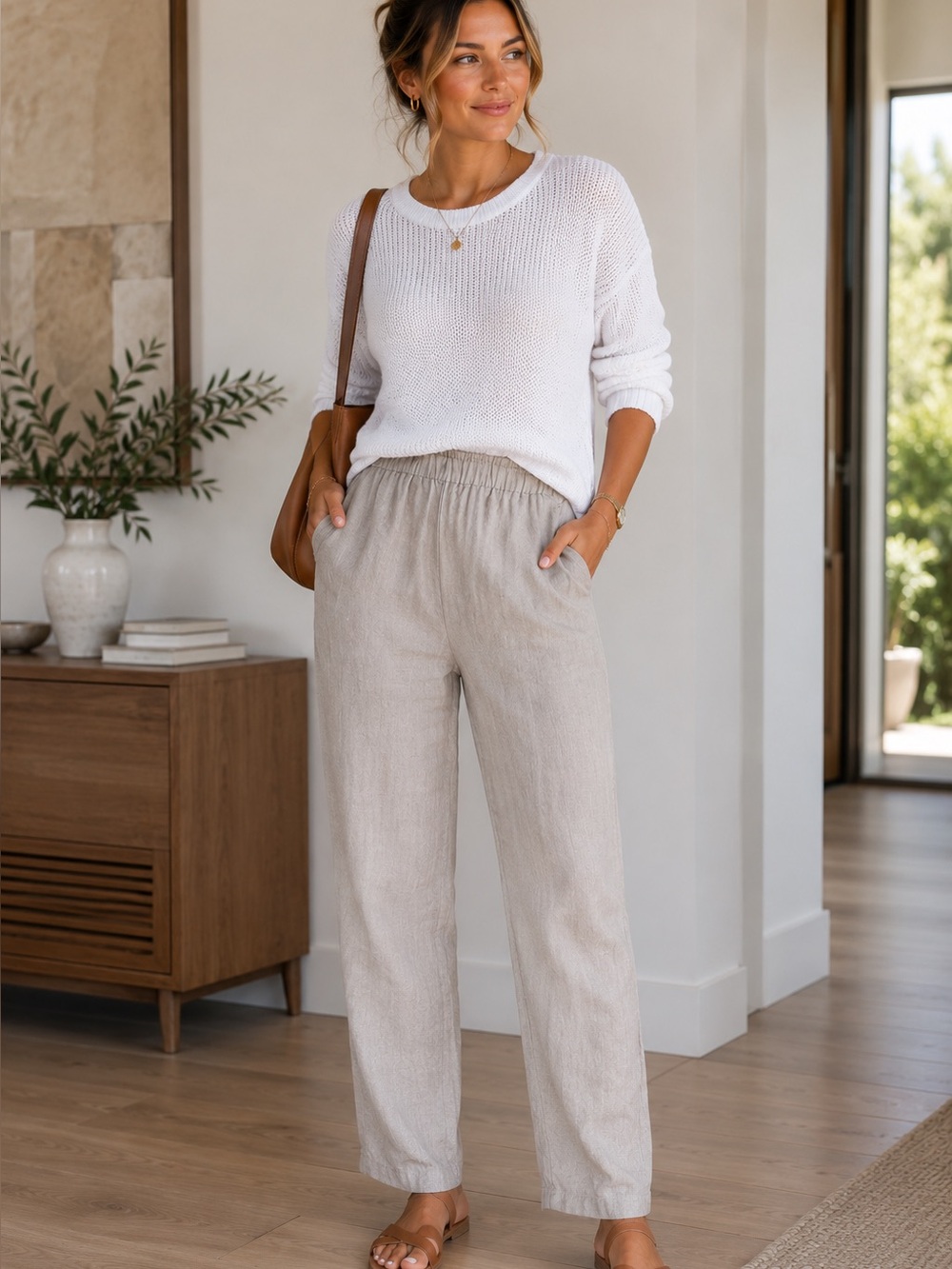 Flax Wide Leg Linen Pants in Light Taupe